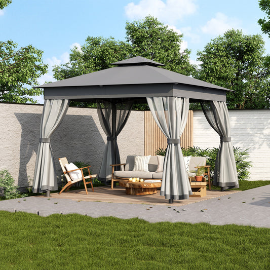 ModernLuxe 8.9-ft x 8.9-ft 10x10 Outdoor Gazebo Tent with Double Roofs Grey Gazebo with Soft Top Roof (Screen Included)