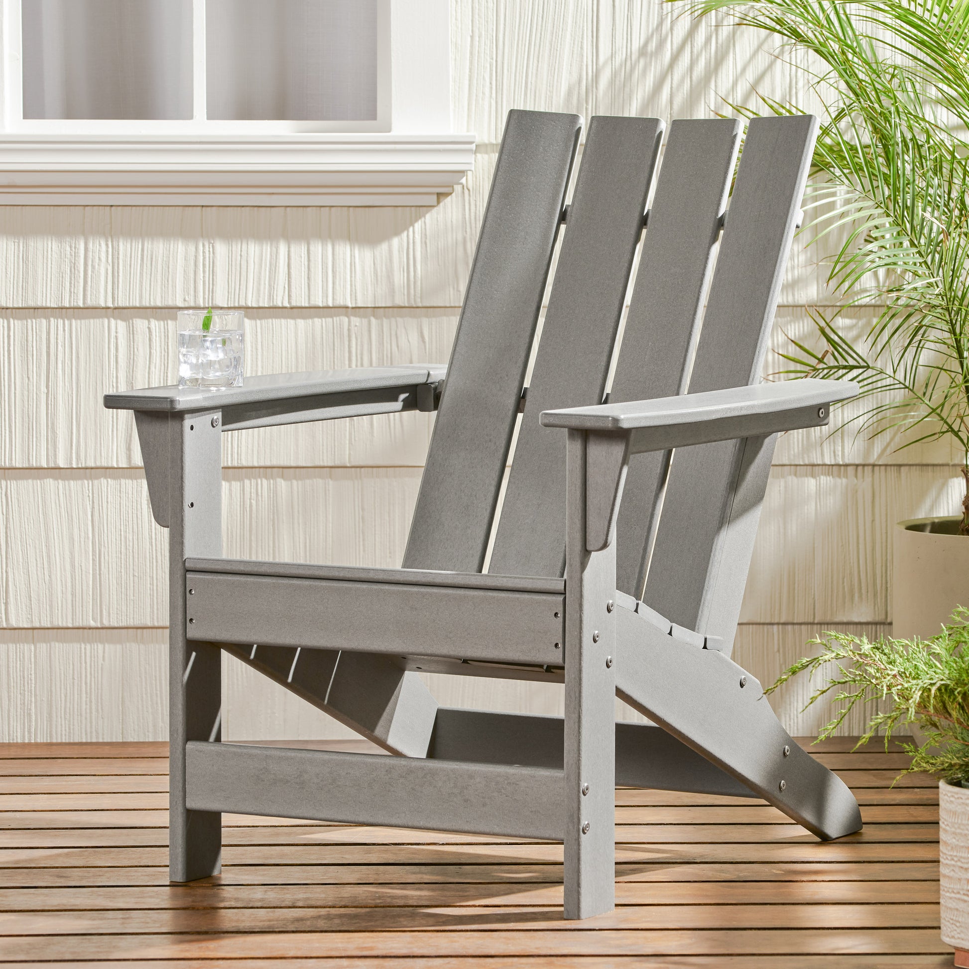 ModernLuxe ENCINO ADIRONDACK CHAIR Gray HDPE Frame Stationary Adirondack Chair with Solid Seat