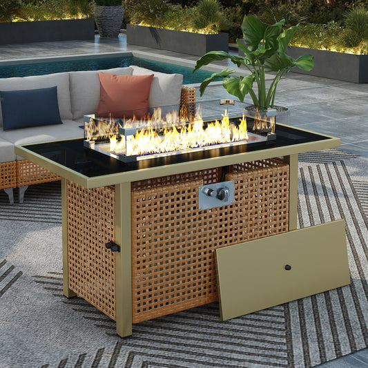 ModernLuxe 43" Propane Gas Fire Pit Table orange-yellow Steel Outdoor Serving Cart
