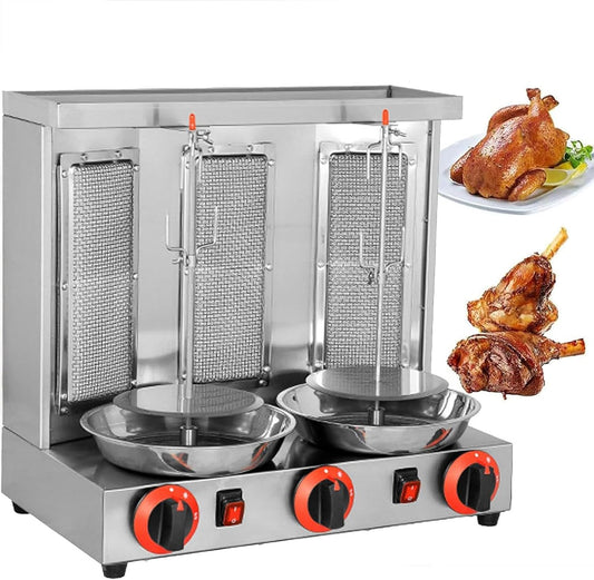 Shawarma Machine Commercial, Automatic Shawarma Machine Propane Vertical Broiler with 3 Burners, Adjustable Temperature, 360° Rotating,Black (Black)