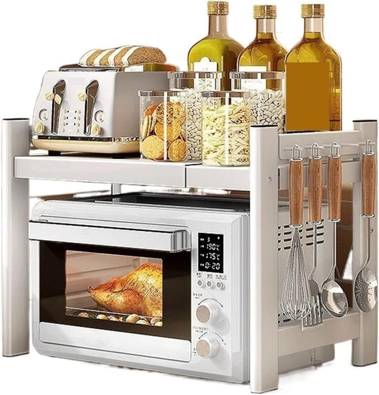 Kitchen Storage Cabinets Kitchen Microwave Storage Rack, Multifunctional Oven, Electrical Appliances, Air Fryer Rack, Double Layer Retractable Storage Rack Kitchen Shelves ( Color : Brass , Size : 63c