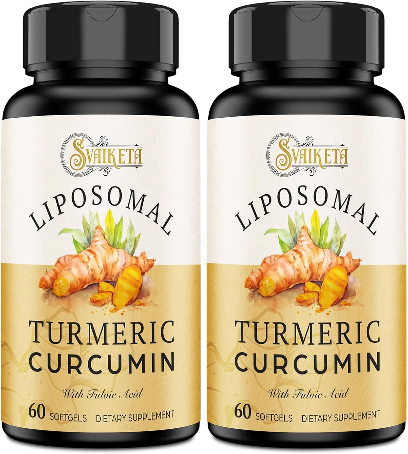 Svaiketa Liposomal Turmeric Curcumin Supplement - 2000mg, 95% Curcuminoid Extract with Piperine - 60 Softgels (2 Bottle)