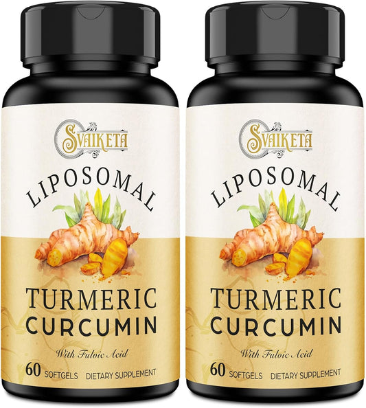 Svaiketa Liposomal Turmeric Curcumin Supplement - 2000mg, 95% Curcuminoid Extract with Piperine - 60 Softgels (2 Bottle)