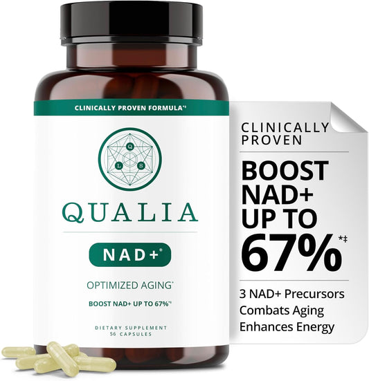Qualia NAD Supplement \u2014 Clinically Proven to Boost NAD+ up to 67%. Optimized Aging, Energy, Focus. Elite NAD+ Booster Ingredients Nicotinamide Riboside (NIAGEN), Niacin, Niacinamide (1 Month Supply)