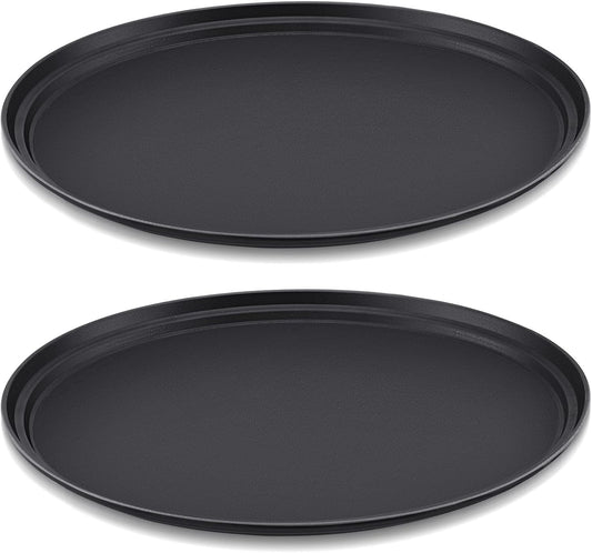 FillTouch 2 Pcs 24 x 29 Inch Restaurant Serving Trays Black PP Plastic Non Slip Rubber Lined Large Oval Tray for Kitchen Dining Room Cafeterias Fast Food Service