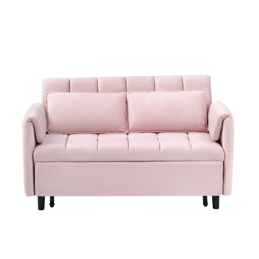 Bybafun 2 Seat Pink Casual Velvet Sofa bed