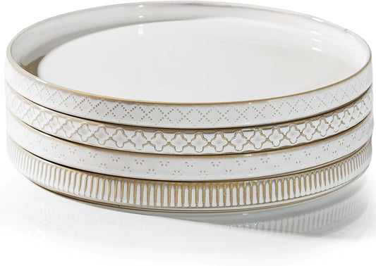 getstar 10.5\u201D Ceramic Dinner Plates, Set of 4, Microwave & Dishwasher Safe, Salad Pasta Deep Plates with Embossments Set of 4