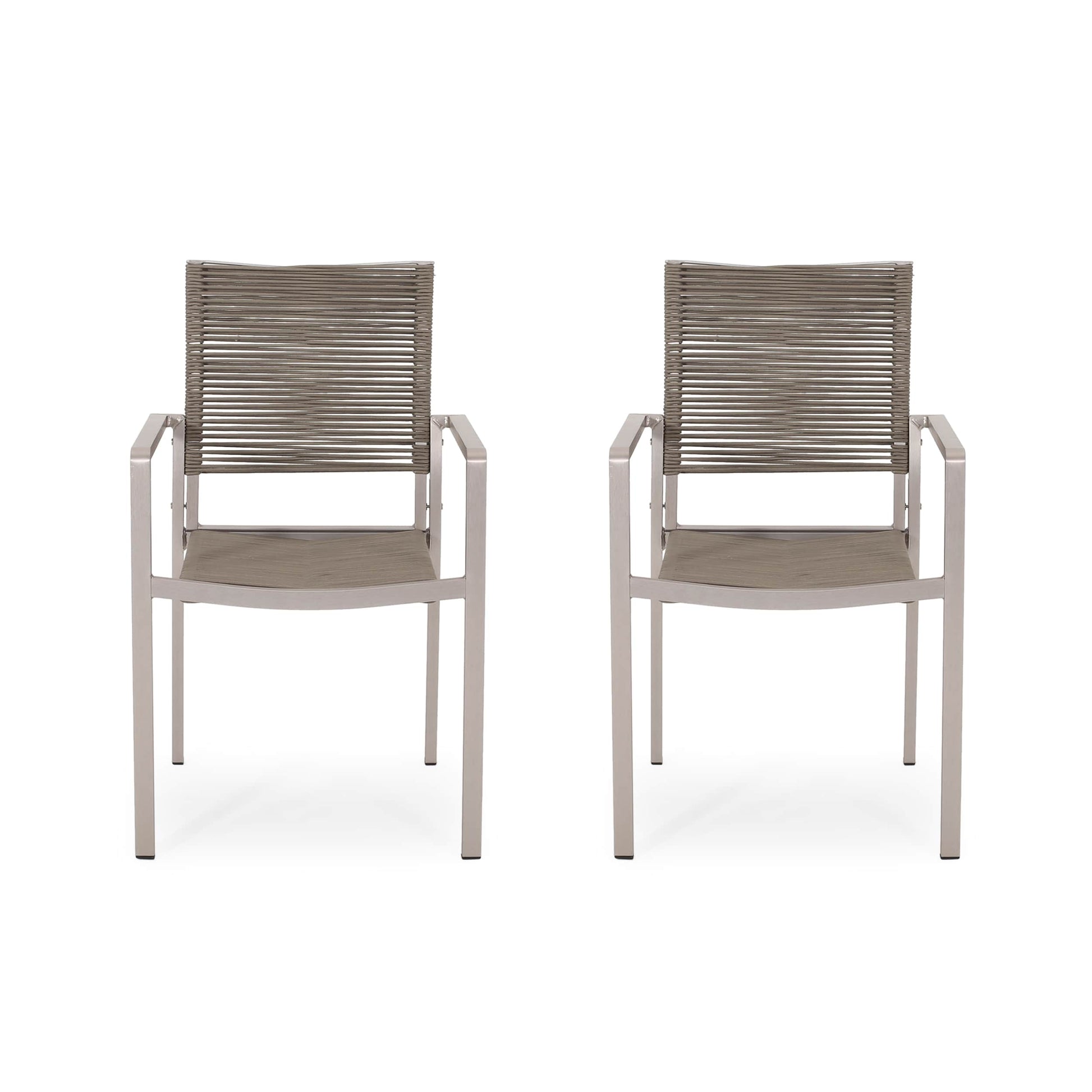 Best Selling Home Decor Crested Bay Set of 2 Silver Aluminum Frame Stationary Dining Chair with Strap Seat