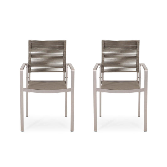 Best Selling Home Decor Crested Bay Set of 2 Silver Aluminum Frame Stationary Dining Chair with Strap Seat