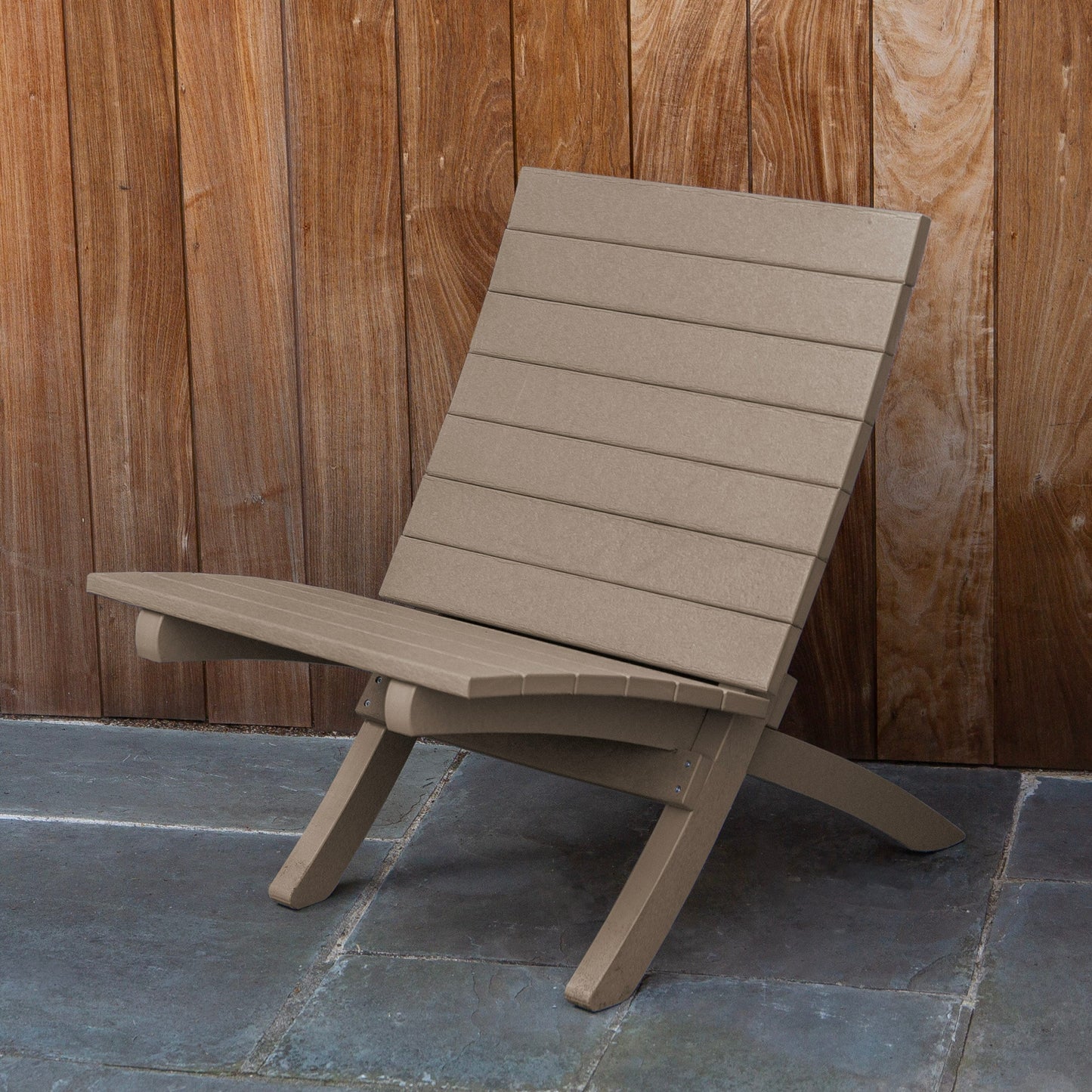highwood Haven Cabana Tan HDPE Frame Stationary Conversation Chair with Slat Seat