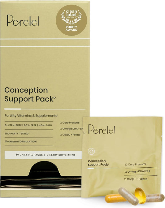 Perelel Conception Support Pack, Prenatal Multivitamin with DHA Omega 3, COQ10 & Folate, Supports Fertility Wellness for Women, Soy & Gluten Free, Non GMO, 30 Daily Pill Packs