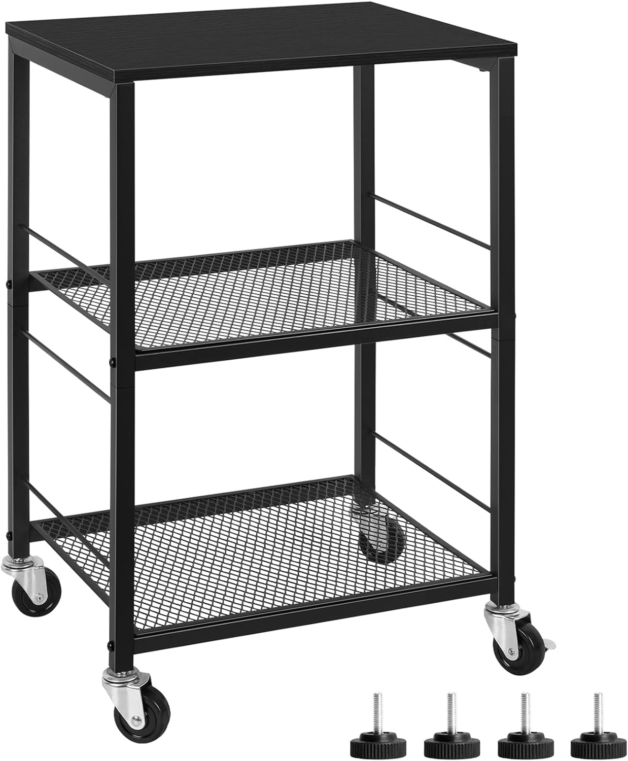 ETELI 3 Tier Side Table with Wheels Black Rolling End Side Table Small with Storage Shelves Industrial Night Stand for Small Space Living Room Bedroom Kitchen Office