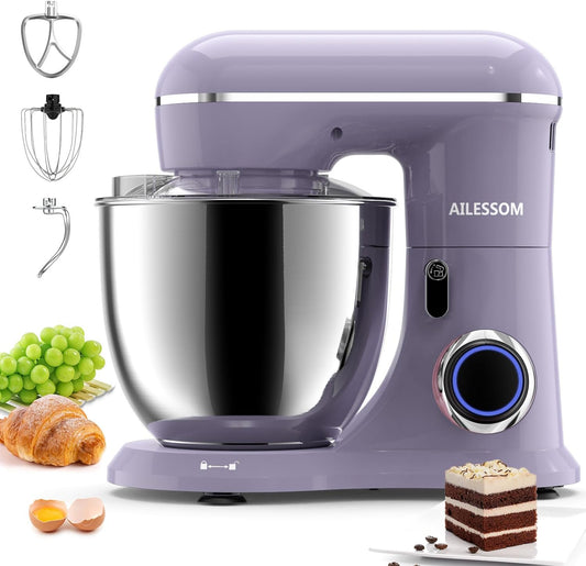 Ailessom Stand Mixer,6.5-QT 660W 10-Speed Tilt-Head Food Mixer, Kitchen Electric Mixer with Bowl, Dough Hook, Beater, Whisk for Most Home Cooks, (6.5QT, Vine Purple）…, 1533P