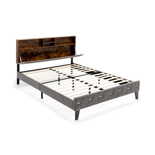 Iseryn Full Gray Metal Storage Bed Frame with Headboard