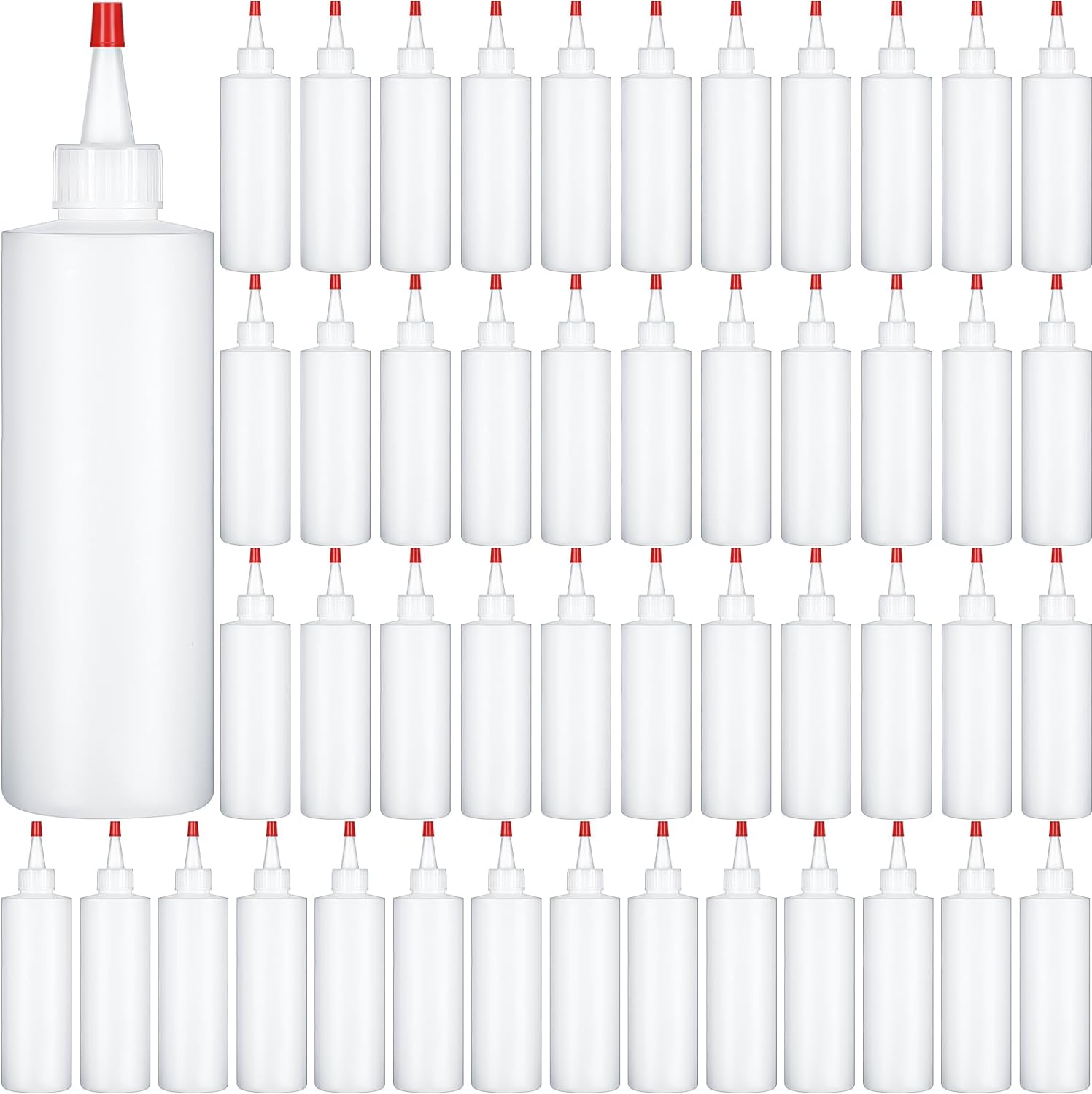 Jinei 60 Pack 8 oz Plastic Squeeze Bottles Clear Condiment Squeeze Bottles with Red Tip Cap Kitchen Empty Squirt Container Leak Proof for Arts Crafts