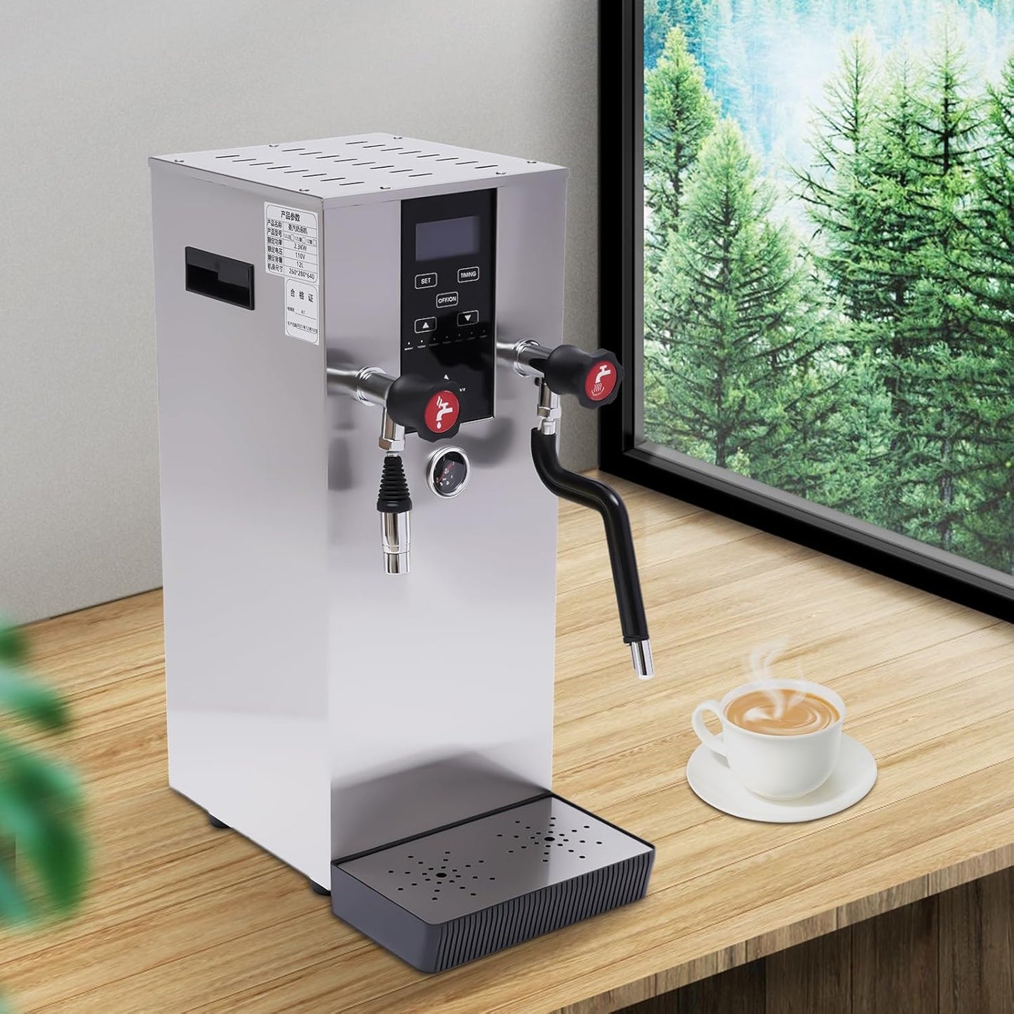 4 IN 1 Commercial Milk Frother, Milk Steamer Machine with 400 Fl Oz Capacity, 2500W Commercial Steam Milk Frother, Electric Automatic Coffee Foam Maker Frothing Machine for Coffee Bubble Tea Milk Tea