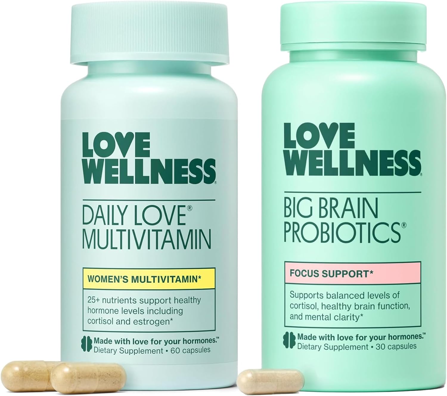 Love Wellness Daily Love Multivitamin & Big Brain Probiotics | Mind and Body Duo | Womens Vitamin and Probitoic