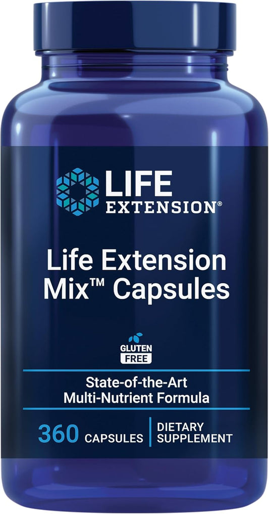 Life Extension Mix™ Capsules, high-Potency, Advanced Vitamin, Mineral, Fruit & Vegetable Formula, Vitamin C, B, D, E, Magnesium, for Whole-Body Health, Healthy Aging, Gluten-Free, 360 Capsules