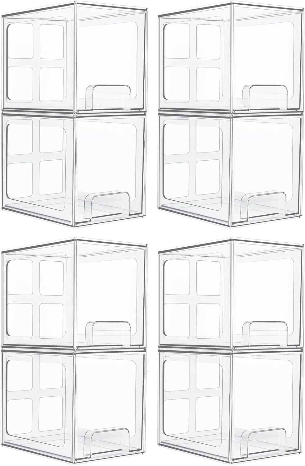 Vtopmart 8 Pack Stackable Under Sink Organizer Drawers, Clear Acrylic Storage Bins for Kitchen and Bathroom Cabinets, Baby Bottles, Cleaning Supplies, 6.6'' Tall Space-Saving Drawer System