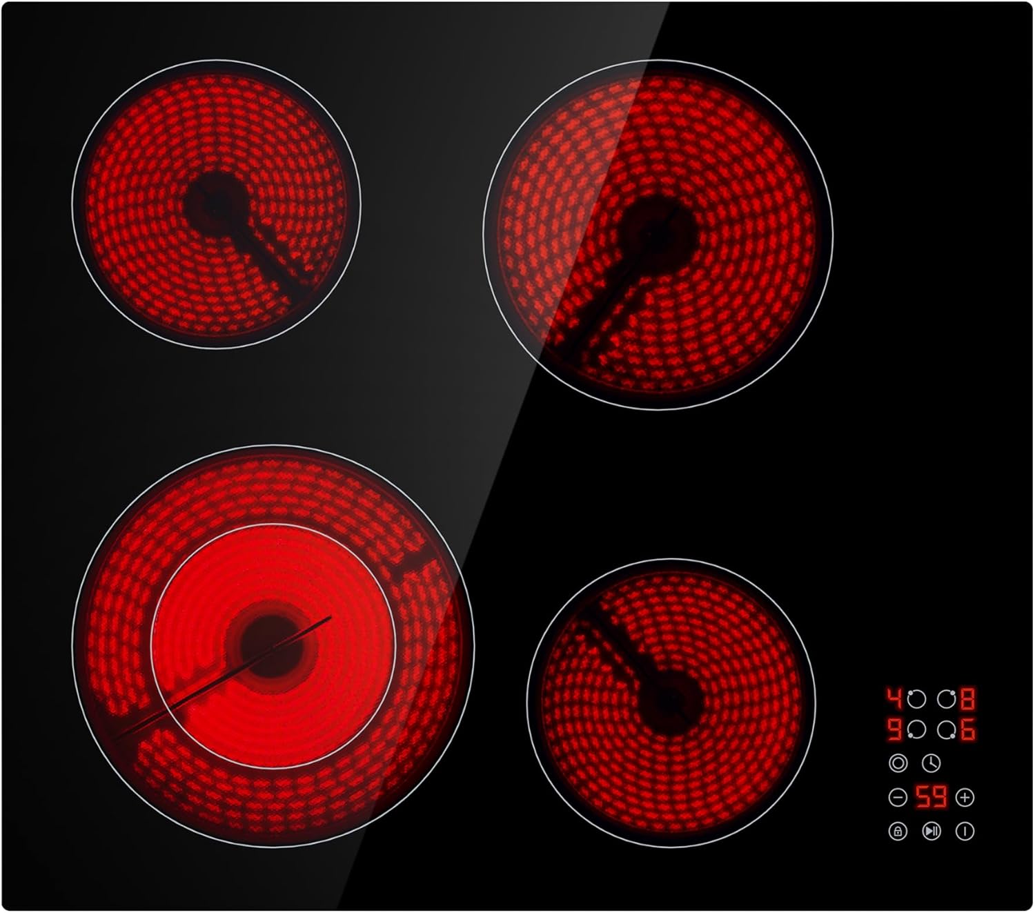 Empava 24 Inch Electric Stove Cooktop 4 Burners, Dual-Ring Zone, Timer, Child Lock, Stop & Go, Built-in Design, 208~240V Hard Wired (No Plug)