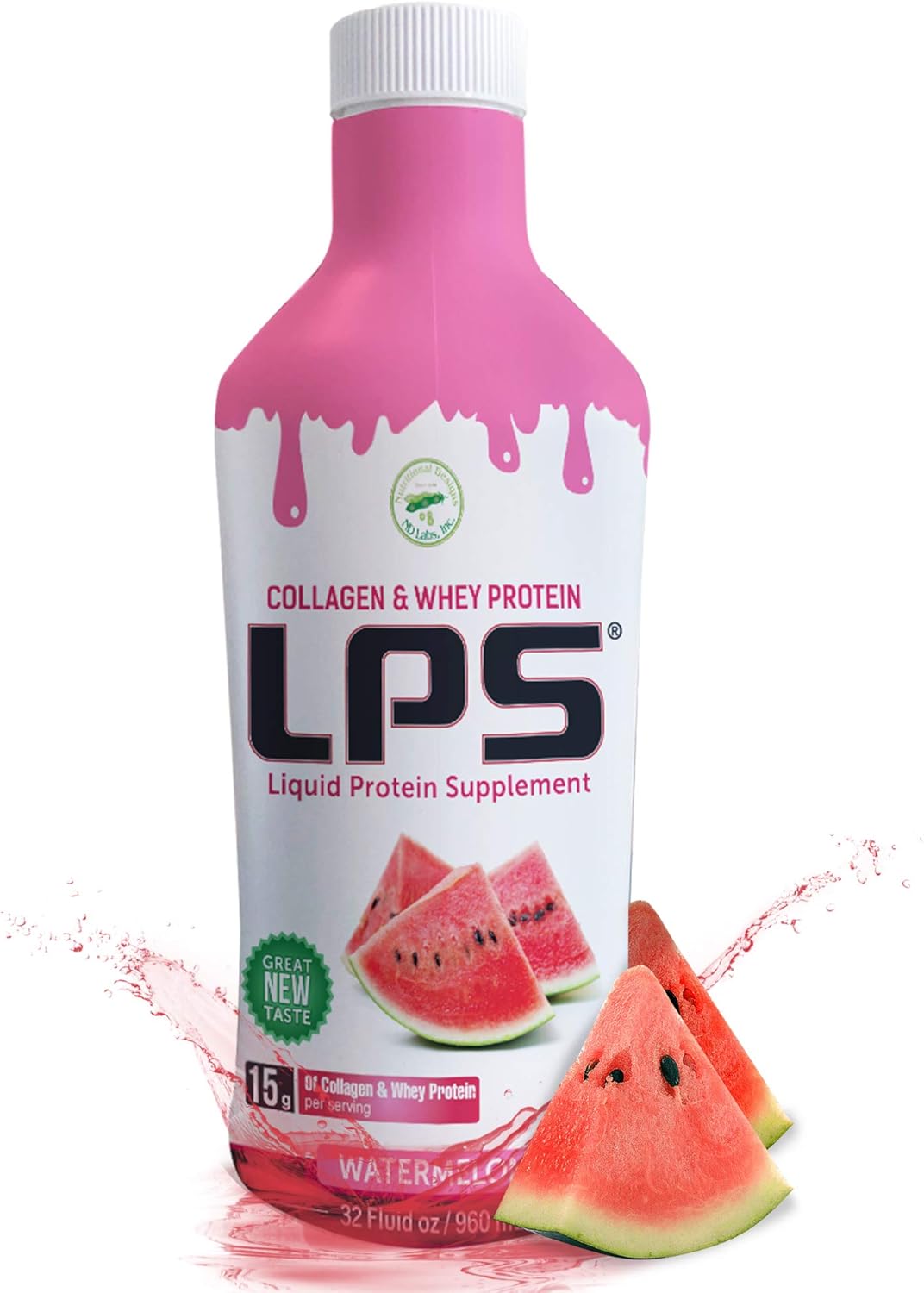 Nutritional Designs Sugar-Free Liquid Collagen & Whey Protein Supplement - Non-GMO Drink - Promotes Healthy Skin & Hair for Men & Women (Watermelon) Pack of 6