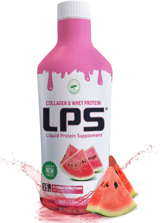 Nutritional Designs Sugar-Free Liquid Collagen & Whey Protein Supplement - Non-GMO Drink - Promotes Healthy Skin & Hair for Men & Women (Watermelon) Pack of 6