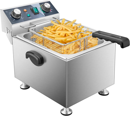 WaterElfo Electric Deep Fryer - 13L 13.7QT Commercial Deep Fryer 1800W 120V18.7Pounds withTroperature Control and Timer Large Basket Fryer for Commercial and Domestic Kitchens