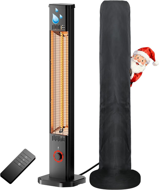 Outdoor Heater for Patio 1500W, 8H Timer, IP34 Waterproof, Infrared Electric Patio Heater, 8 Levels Heating for Garage Backyard Black with Dustproof Cover