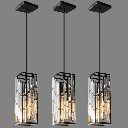 FDPBY Black Pendant Lighting Modern Pendant Light, Mini Crystal Chandeliers,Adjustable Pendant Light Fixture for Kitchen Island Dinning Room Bedroom (3 Pack)