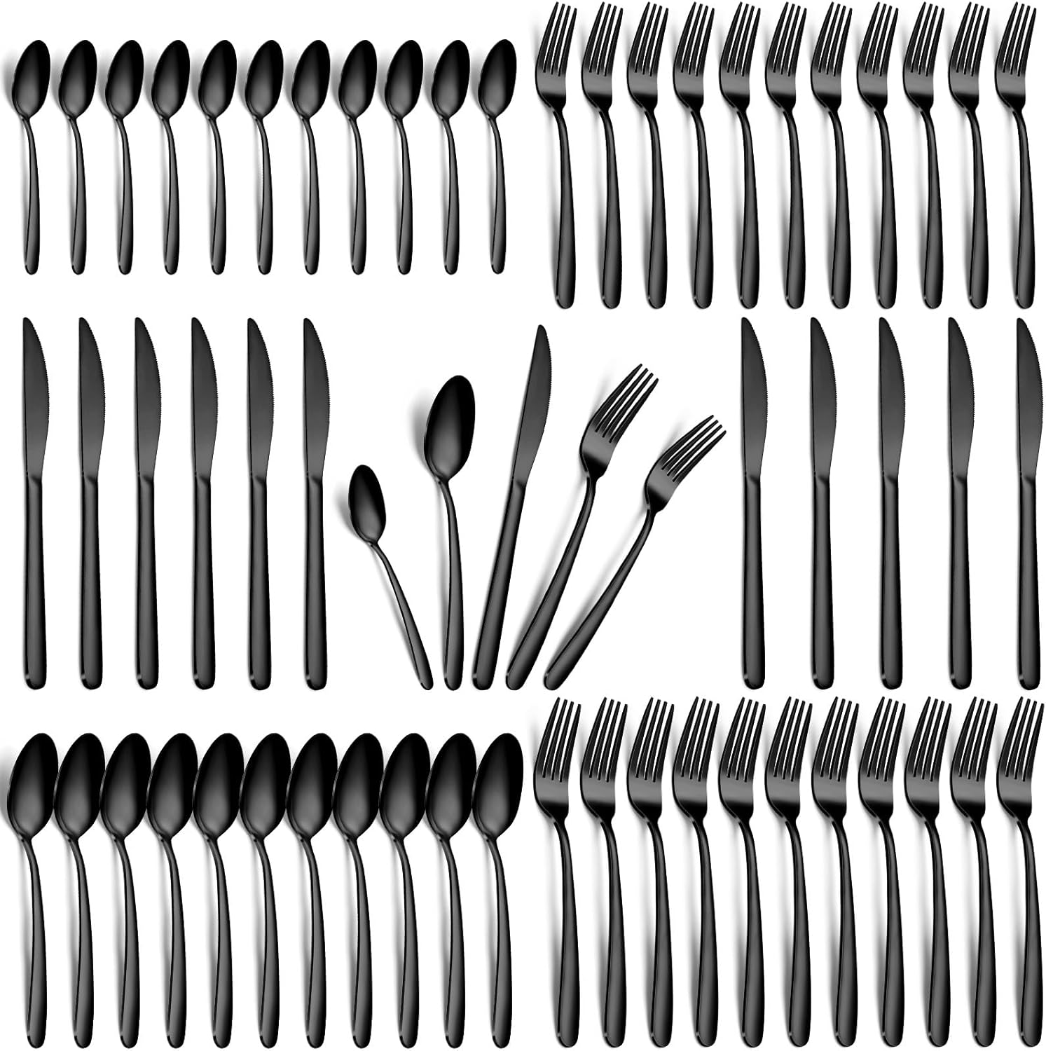 Hunnycook Black Silverware Set - 60PCS Stainless Steel Silverware Set for 12, Includes Forks Spoons and Knives, Utensil Sets for Home Kitchen Restaurant, Dishwasher Safe