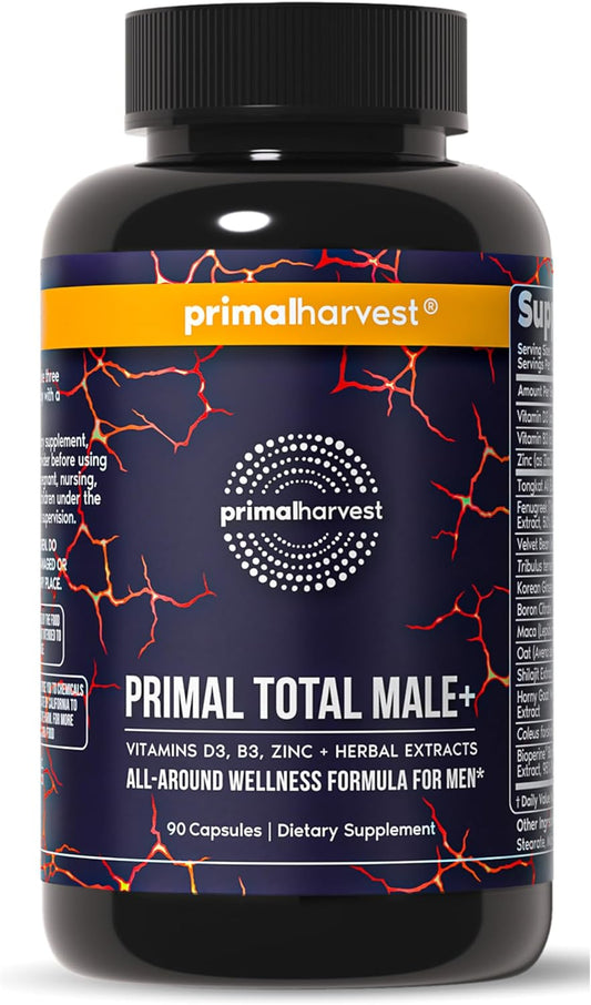 Primal Harvest Total Male+ Multivitamin for Men with Essential Vitamins, Minerals and Herbal Support for Energy, Vitality, Immune Health and Performance