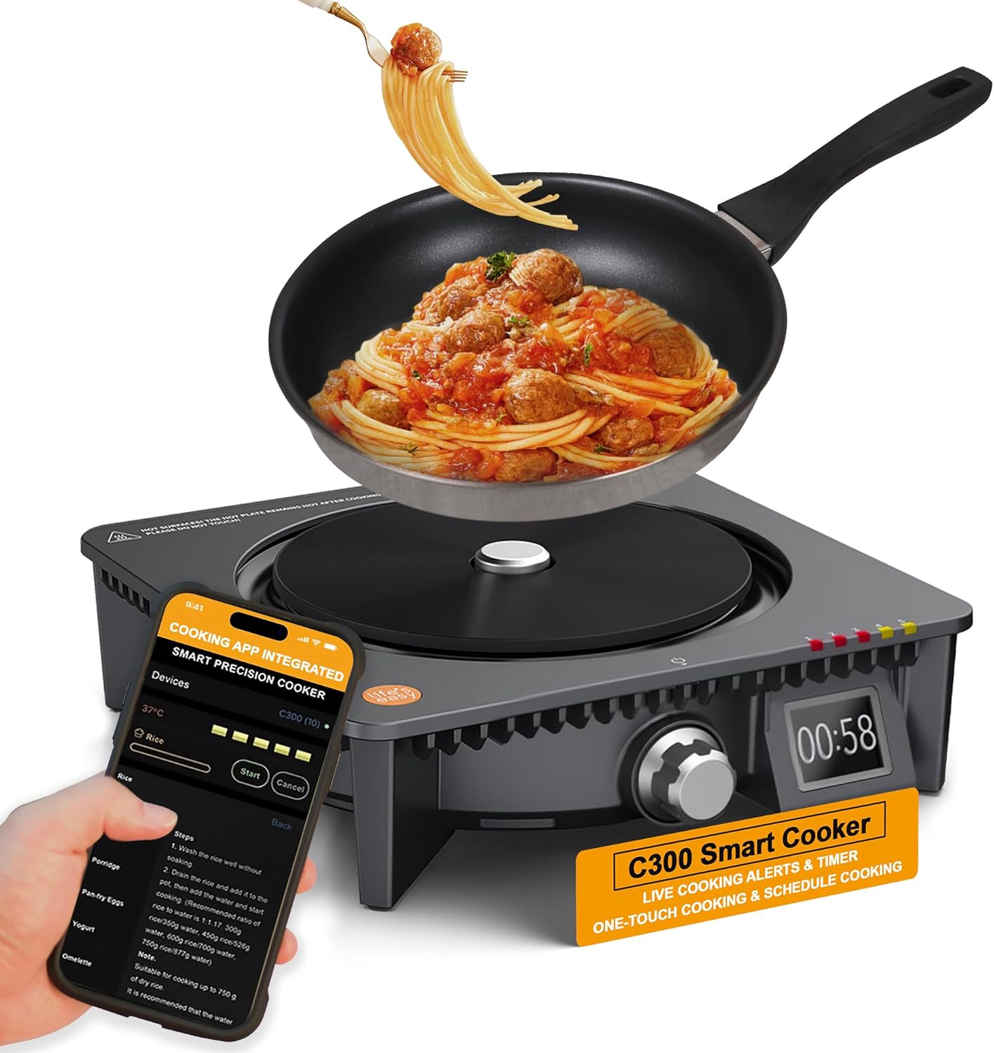 Life's Easy C300 Smart Cooker: Perfect for College Students, Busy Professionals &Home Cooks, One-Click, Scheduled Cooking with App, Auto Shut-Off, Ultimate Tool for Frying, Baking, Sauté, Slow Cooking