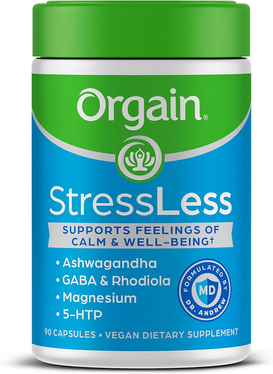 Orgain StressLess, Vegan Stress Relief Supplement - Blend of Magnesium, Lemon Balm, GABA, 5 HTP, Rhodiola Rosea, Ashwagandha and Chamomile, Gluten Free, Doctor Formulated - 90 Count, 30 Day Supply