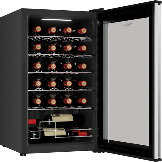 Koolatron Wine Fridge - Wine Cooler, 24 Bottle Cabinet for Champagne, Red & Whitewine, Dual Zone Freestanding Cellar For Bar, Home, Kitchen, Double Paned Glass Door, (68L)