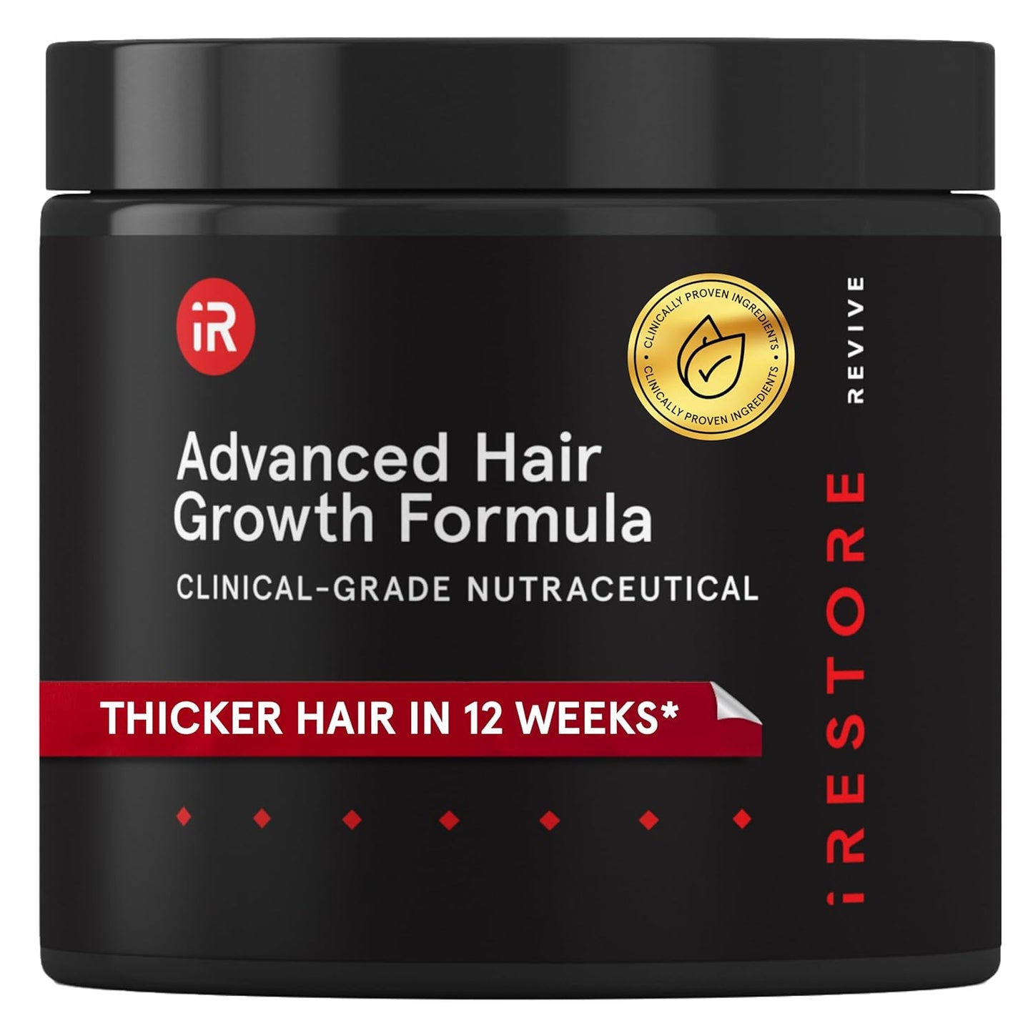 iRestore Advanced Hair Growth Supplement for Women with Lustriva, Hair Vitamins for Faster Hair Regrowth, Best for Hair Loss and Thinning, 1 Month Supply - 1 Count (Pack of 1) - Black