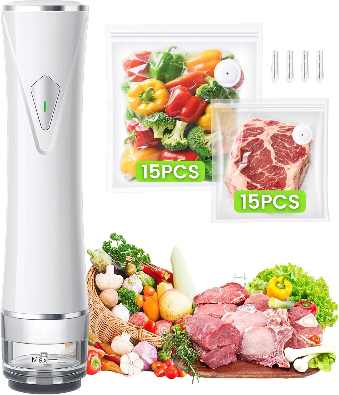 Vacuum Sealer for Food (Powerful Vacuum Sealer + 30 Reusable Vacuum Bags), Automatic Handheld Vacuum Sealer Machine Compact Protable Food Sealer 5X Preservation & Fres
