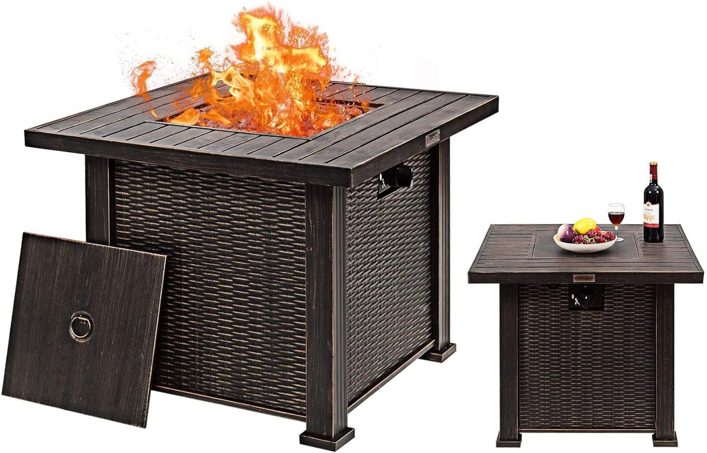 HAPPYGRILL Propane Gas Fire Pit Table Outdoor Patio Gas Burner Stove Fire Table, 50,000 BTU Propane Fire Pit Table with Lid