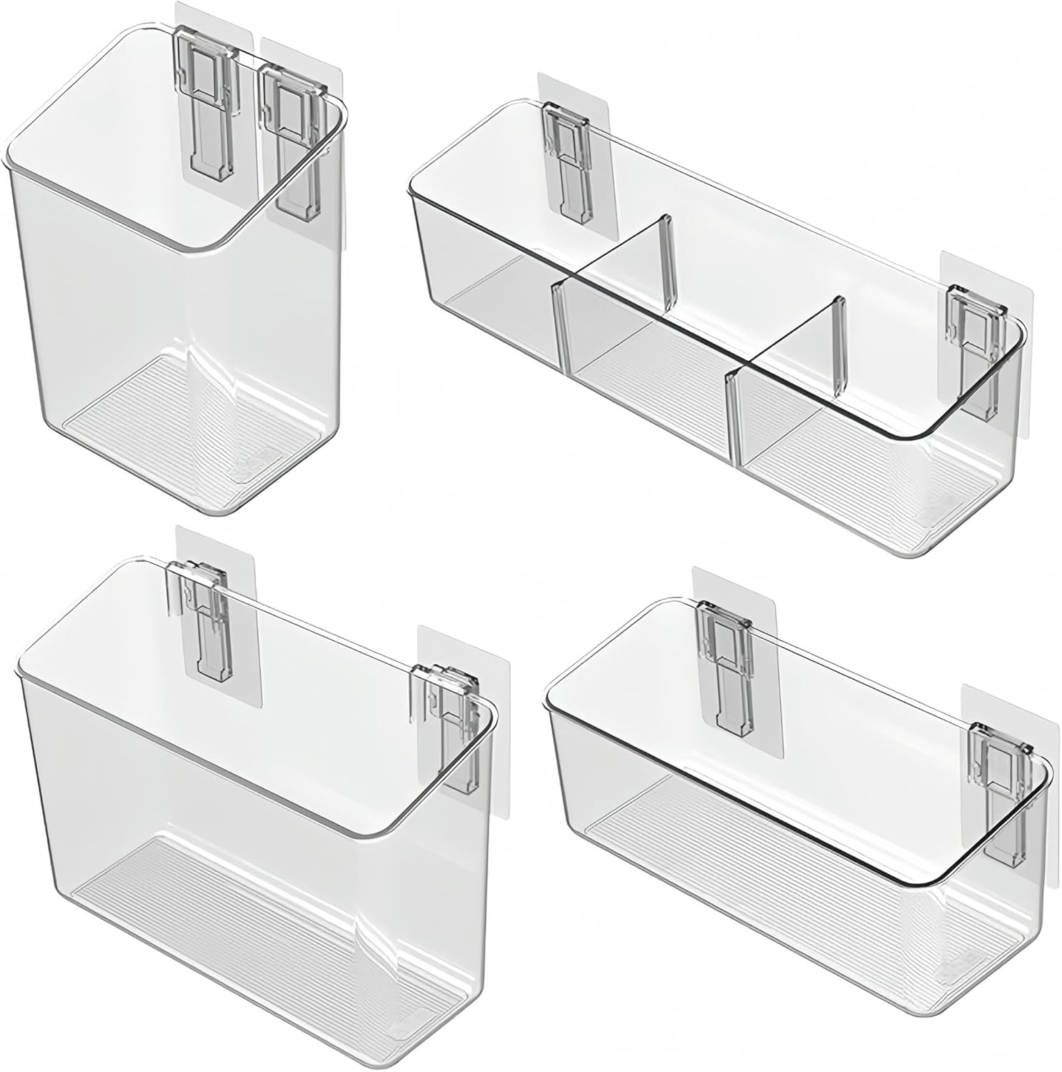 vacane 4 Pack Plastic Over Cabinet Door Organizer, Adhesive Mount Storage Organizer Container Makeup Organizer Hanging Basket Bins for Craft Room, Pantry, Office, Space Saving Holder for Kitchen Bags