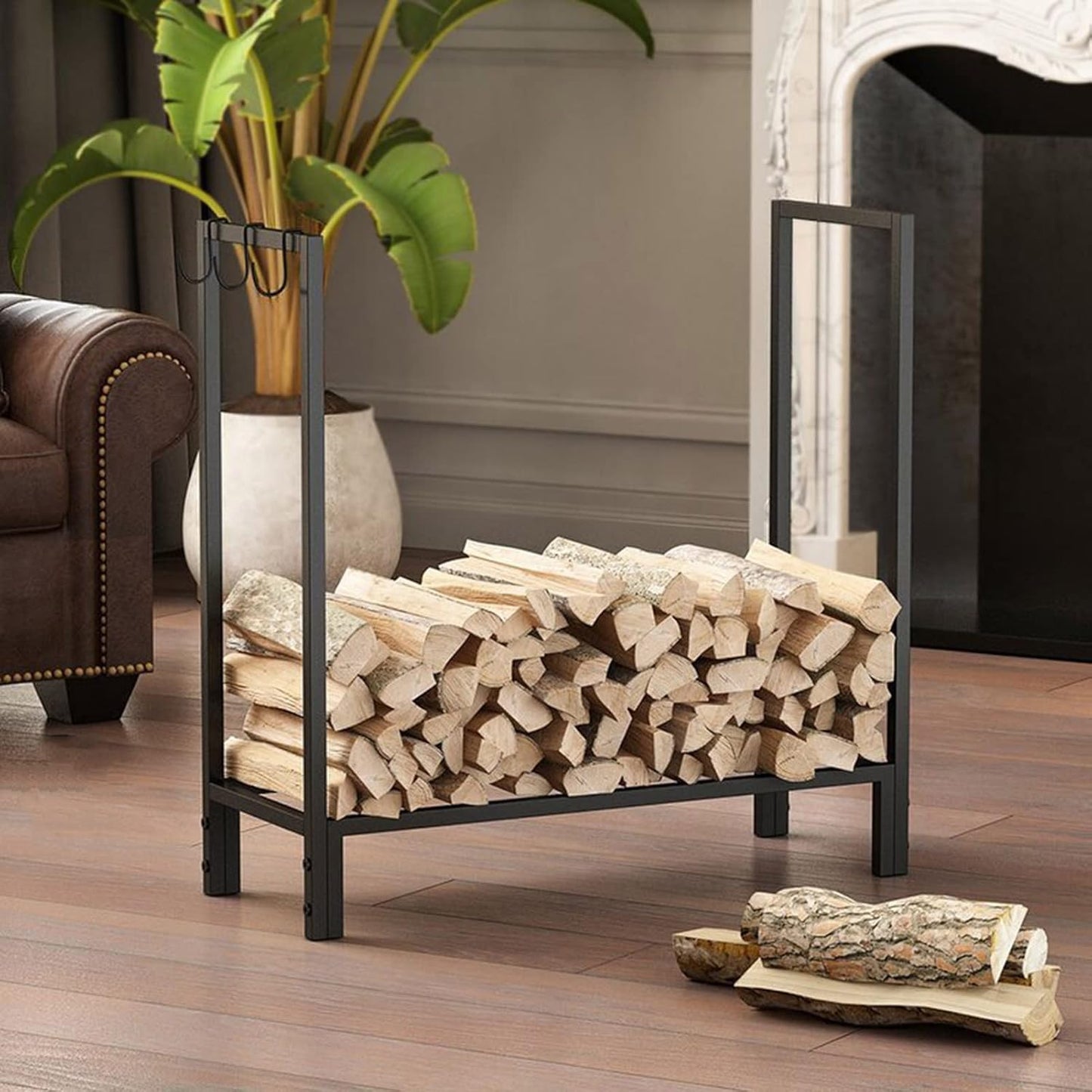 Outdoor Firewood Log Rack, Metal Wood Stacker Holder for Fireplace Patio Backyard Balcony, Heavy Duty Lumber Storage Shelf,