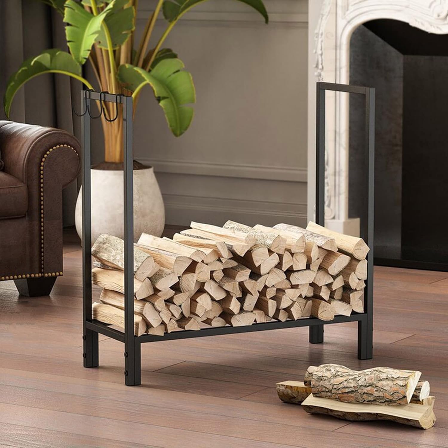 Outdoor Firewood Log Rack, Metal Wood Stacker Holder for Fireplace Patio Backyard Balcony, Heavy Duty Lumber Storage Shelf,