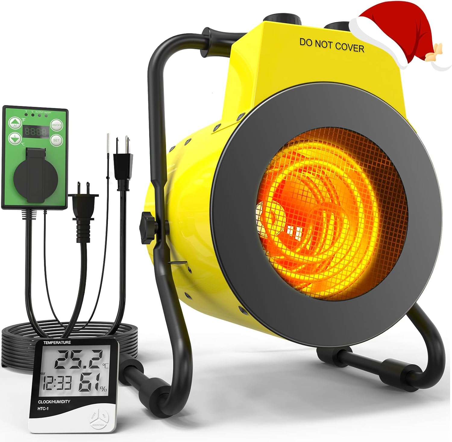 1500W Greenhouse Heater with Digital Thermostat, Outdoor Heater with Overheat Protection and 3-Second Rapid Heating Function, Outdoor Heaters for Patio Garage, Greenhouse, Flower House