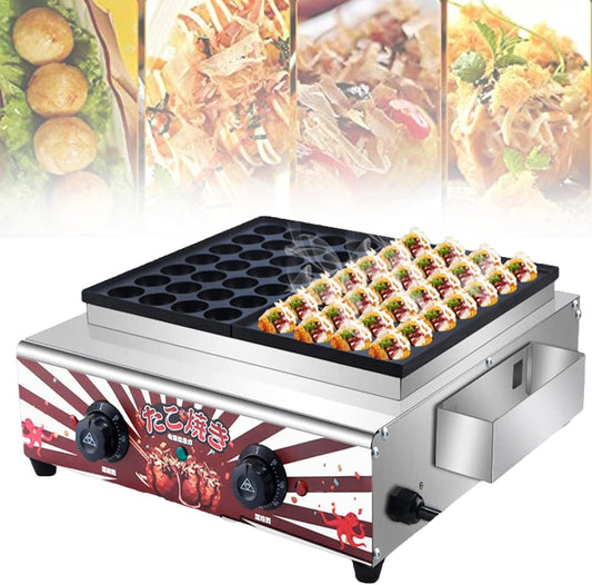 Gas Takoyaki Maker Commercial Takoyaki Pan 56 Holes Maker with 2 Electric Frying Pan for Making Japanese Octopus Balls,Breakfast,Fried Eggs,Pancake,Steak