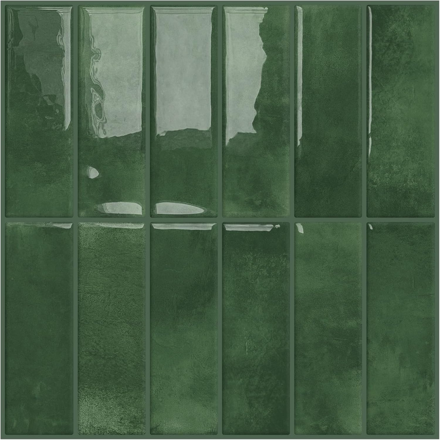 DEWOO 20-Sheet Peel and Stick Subway Backsplash Green Kitchen Bathroom Rectangle Self Adhesive Wall Tile Brick (12"×12")