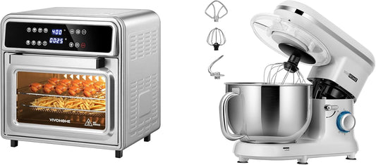 VIVOHOME 21 Qt Air Fryer Toaster Oven Combo, 8-in-1 Convection Oven Countertop with Rotisserie and Dehydrator with VIVOHOME Stand Mixer, 660W 10 Speed 6 Quart Tilt-Head Kitchen Electric Food Mixer