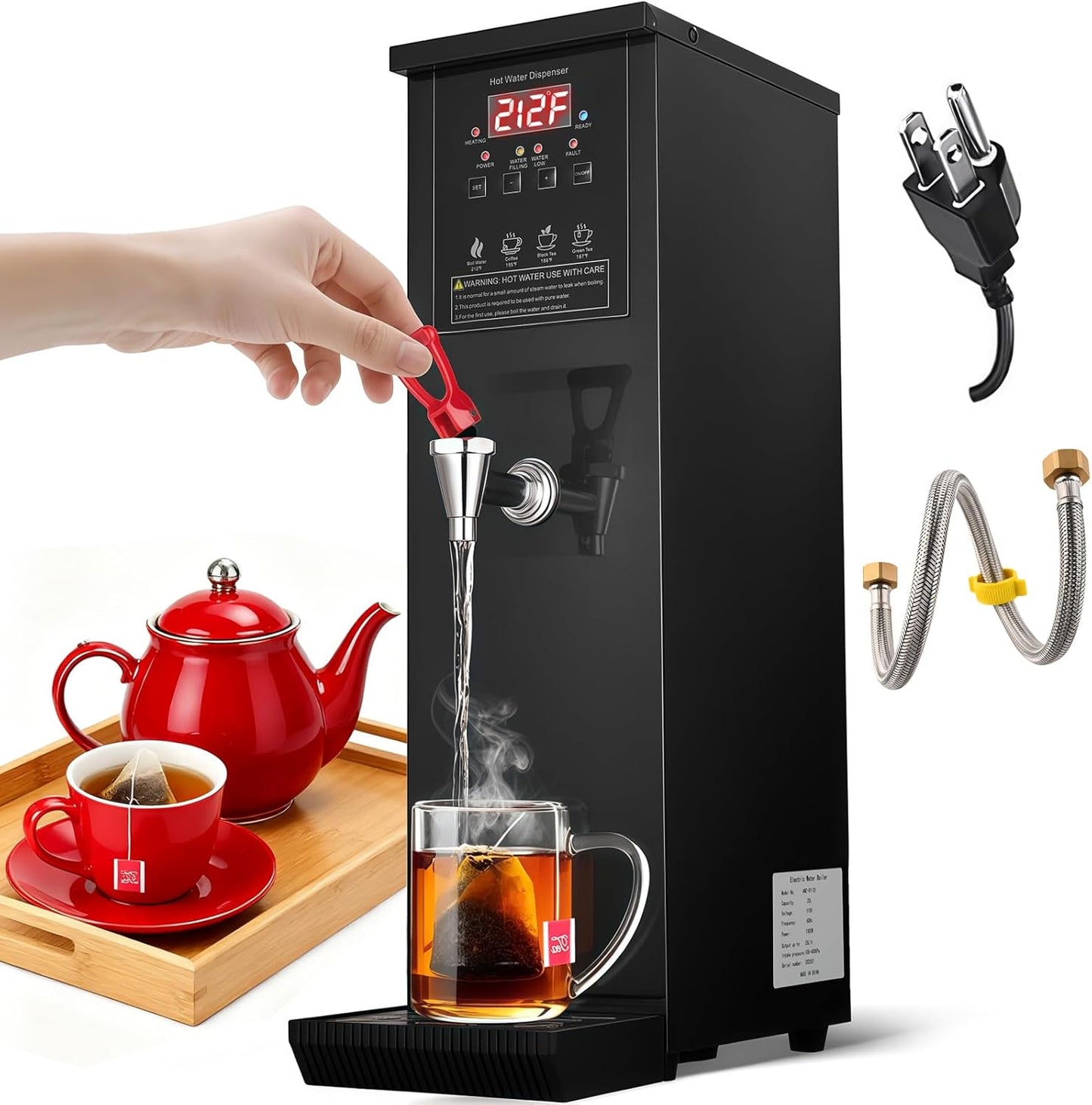 Commercial Hot Water Dispenser Commercial Water Boiler Countertop Auto-filling Water Hot Water Machine Step-heating 86-212°F Adjustable for Boba Tea Office Restaurant Hotel Black 1500W