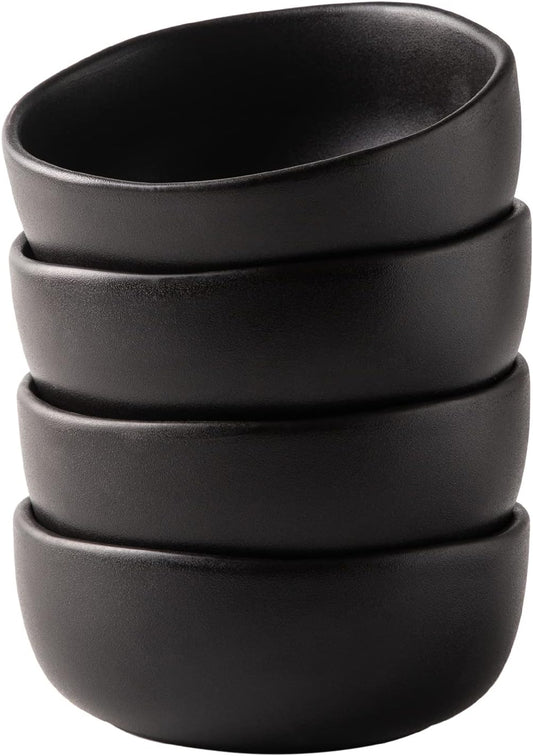 AmorArc Stoneware Cereal Bowls for Kitchen, 28oz Large Ceramic Soup Bowls Set of 4 for Meal, Oven, Microwave&Dishwasher safe Kitchen Bowls with Wavy Rim, Matte Black