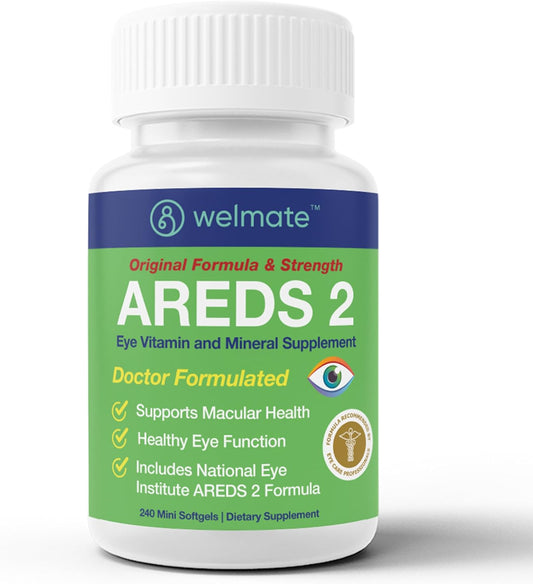 WELMATE - AREDS 2 (120 Servings) - Eye Vitamin and Mineral Supplement - Vitamin C, Zinc, Lutein, Zeaxanthin - Macular Health - Doctor Formulated & Tested - Eye Care - Gluten Free - 240 Mini Softgels