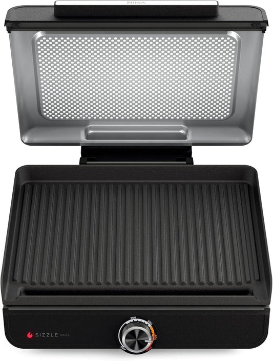 Ninja Sizzle Indoor Grill – Compact Electric Grill with Nonstick Grill Plate, Adjustable Temperature, Smokeless Cooking, Easy Clean-Up, Ideal for Steaks, Burgers & Vegetables