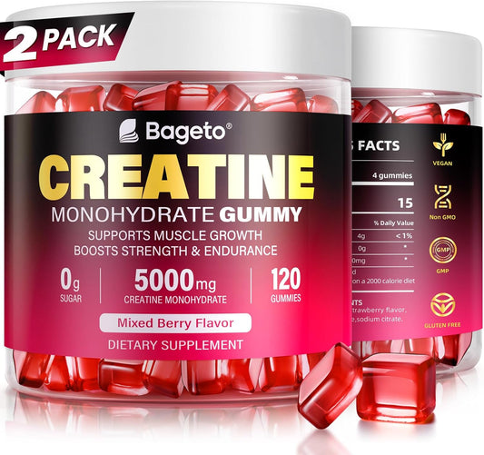 Creatine Monohydrate Gummies 5000mg for Men & Women, 120 Count Creatine for Enhanced Muscle Growth, Strength, and Recovery, Sugar Free Pre-Workout Supplement-Mixedberry 2 120 Count (Pack of 2)