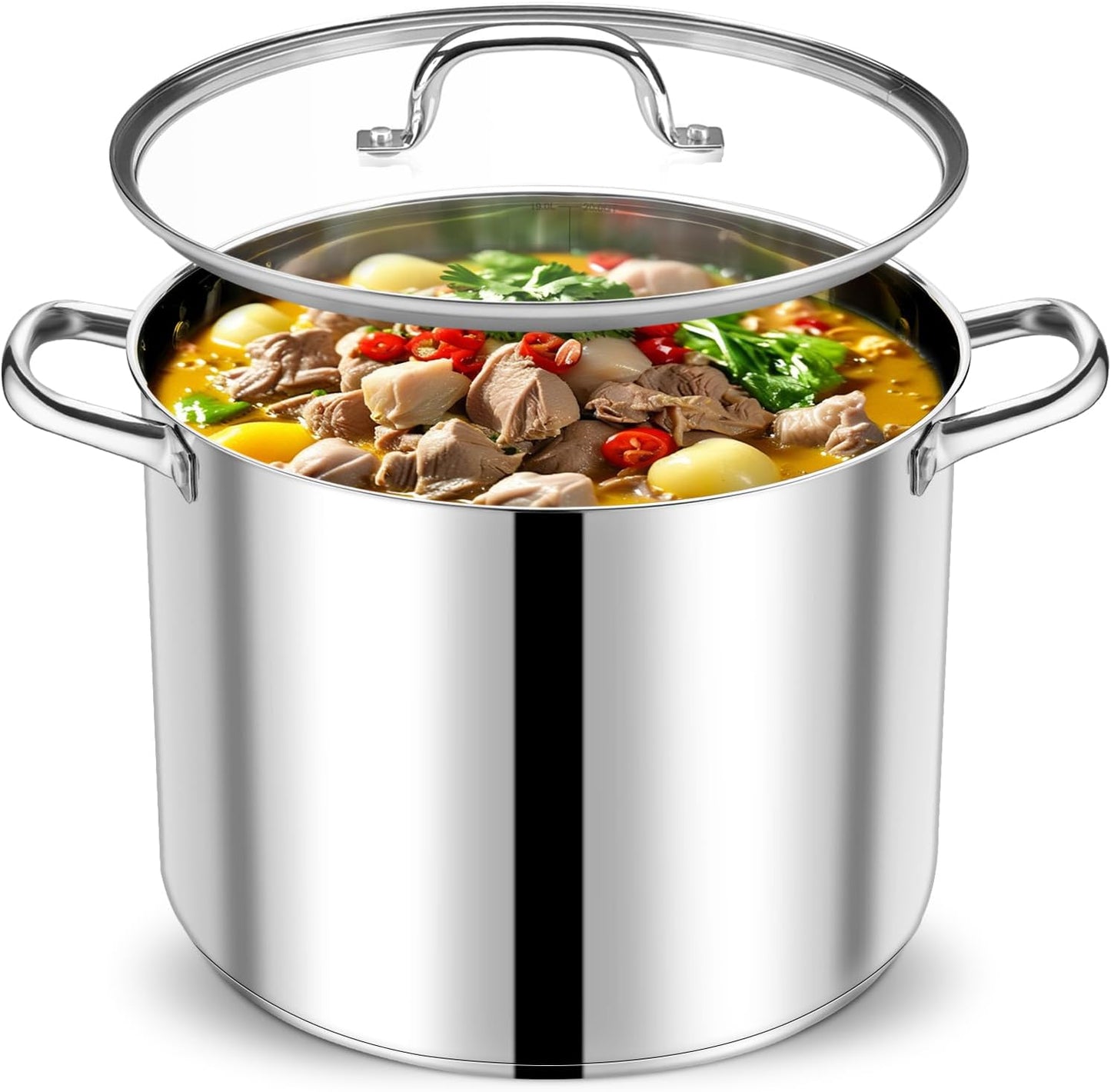 P&P CHEF 20 QT Stock Pot with Lid, Stainless Steel Large Cooking Pot, Soup Canning Stockpot for Stewing Simmering, Tri-ply Bottom for All Stoves, Heavy-Duty &Dishwasher Safe & Food-Grade
